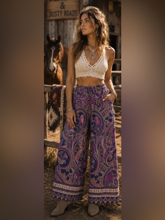 Umgee Pants - New‼️ Umgee 💜 Purple Mix Paisley Wide Leg Boho Pants NWT Boutique